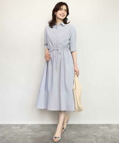 OFUON / オフオン ロング・マキシ丈ワンピース | サッカーストライプシャツワンピース/洗濯機で洗える/WEB限定サイズあり