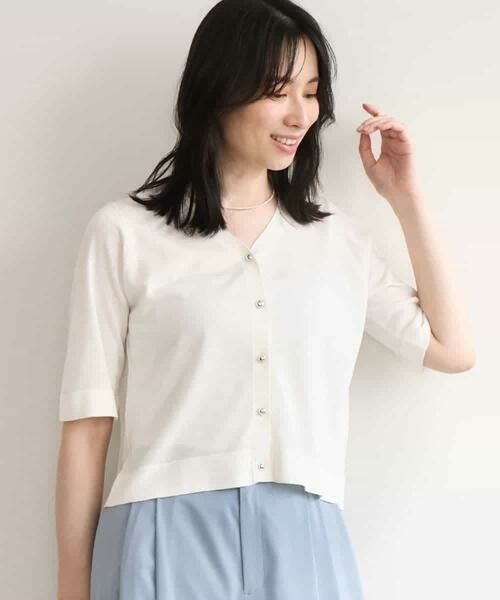 OFUON / オフオン カーディガン・ボレロ | スパークナイロン半袖ニットカーディガン/洗える/アンサンブル対応/WEB限定サイズあり | 詳細1