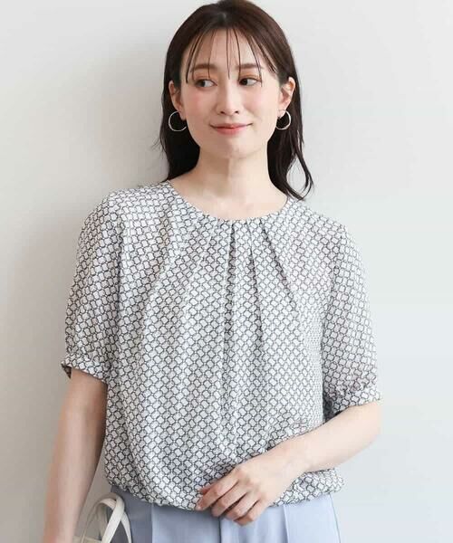 OFUON / オフオン シャツ・ブラウス | バルーンヘム幾何柄ブラウス/UVカット/接触冷感/洗濯機で洗える/WEB限定サイズあり | 詳細1