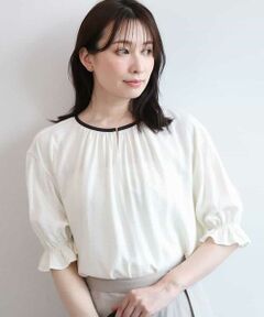 OFUON / オフオン シャツ・ブラウス | 配色パイピング楊柳ブラウス/洗える/WEB限定サイズあり