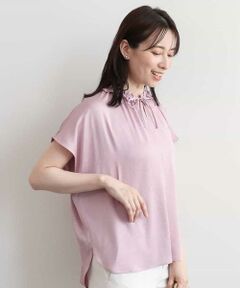 OFUON / オフオン シャツ・ブラウス | ギャザーフリルネックサテンブラウス/洗濯機で洗える/WEB限定サイズあり