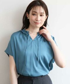 OFUON / オフオン シャツ・ブラウス | ギャザーフリルネックサテンブラウス/洗濯機で洗える/WEB限定サイズあり