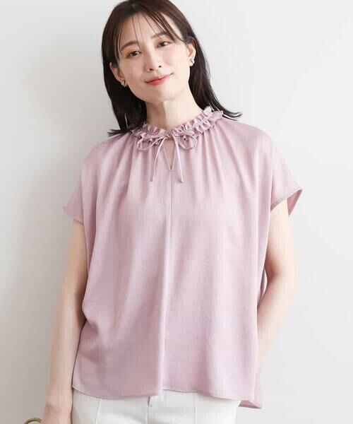 OFUON / オフオン シャツ・ブラウス | ギャザーフリルネックサテンブラウス/洗濯機で洗える/WEB限定サイズあり | 詳細1