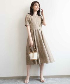 OFUON / オフオン ロング・マキシ丈ワンピース | ドット柄キーネックウエスト切替ワンピース/洗濯機で洗える/WEB限定サイズあり