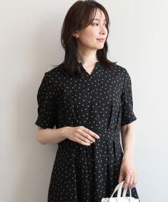 OFUON / オフオン ロング・マキシ丈ワンピース | ドット柄キーネックウエスト切替ワンピース/洗濯機で洗える/WEB限定サイズあり