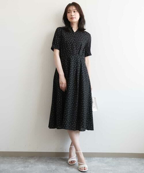 OFUON / オフオン ロング・マキシ丈ワンピース | ドット柄キーネックウエスト切替ワンピース/洗濯機で洗える/WEB限定サイズあり | 詳細4