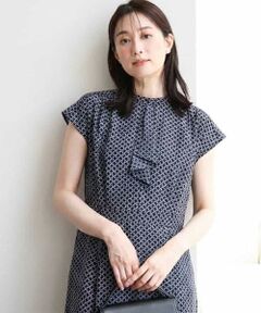 OFUON / オフオン ロング・マキシ丈ワンピース | 幾何柄ボウタイ風フレアワンピース/UVカット/洗濯機で洗える/WEB限定サイズあり