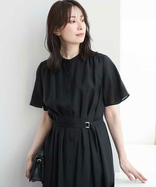 OFUON / オフオン ロング・マキシ丈ワンピース | シアータッチベルト付きワンピース/洗える/WEB限定サイズあり（ブラック）