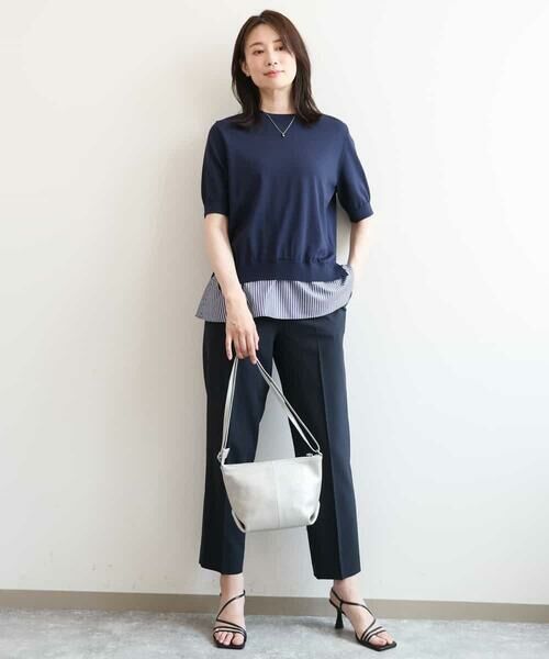 OFUON / オフオン ニット・セーター | レイヤード風ストライプ切替ニットプルオーバー/UVカット/接触冷感/洗える/WEB限定サイズあり | 詳細2