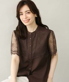 OFUON / オフオン シャツ・ブラウス | レース切替半袖ブラウス/UVカット/接触冷感/洗濯機で洗える/WEB限定サイズあり