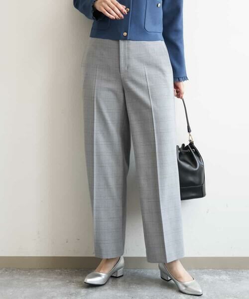OFUON / オフオン その他パンツ | [名品シリーズ]ストレッチワイドパンツ（無地・チェック）/洗濯機で洗える（ライトグレー（チェック））