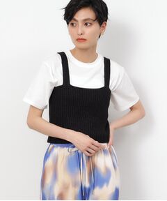 ≪ツインセット≫フロントZIPラメニットビスチェ×Tシャツ【洗濯機洗い可】