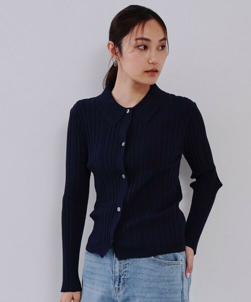 OPAQUE.CLIP / オペーク ドット クリップ ニット・セーター | 《CLASSY掲載》ランダムリブポロ衿ニット【洗濯機洗い可】 | 詳細1