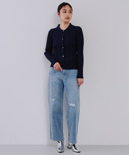 OPAQUE.CLIP / オペーク ドット クリップ ニット・セーター | 《CLASSY掲載》ランダムリブポロ衿ニット【洗濯機洗い可】 | 詳細2