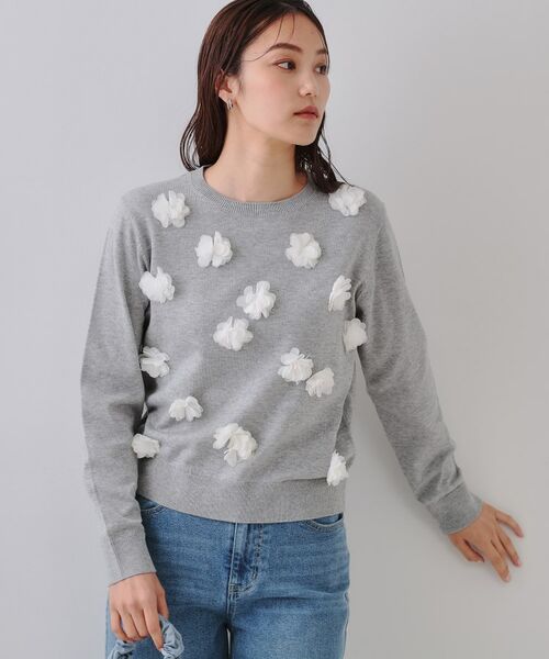 OPAQUE.CLIP / オペーク ドット クリップ ニット・セーター | フラワーモチーフニット【洗濯機洗い可】 | 詳細5