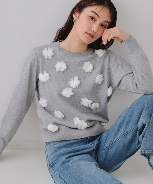 OPAQUE. CLIP/オペーク ドット クリップ フラワーモチーフニット【洗濯機洗い可】 グレー(012) 38(M) OPAQUE. CLIP/オペーク ドット クリップ フラワーモチーフニット【洗濯機洗い可】 グレー(012) 38(M)