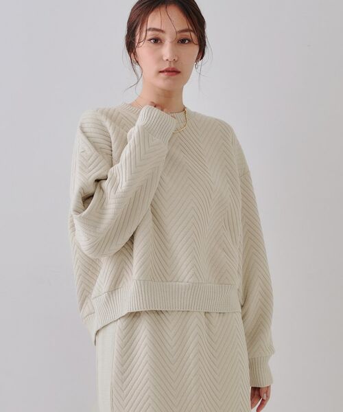 OPAQUE.CLIP / オペーク ドット クリップ カットソー | キルトジャカードトップス/セットアップ対応【洗濯機洗い可】(ライトベージュ(051))