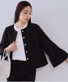 OPAQUE.CLIP / オペーク ドット クリップ ノーカラージャケット | 《通勤・セレモニー対応/セットアップ対応》パール調ボタンフレアスリーブジャケット【洗濯機洗い可】