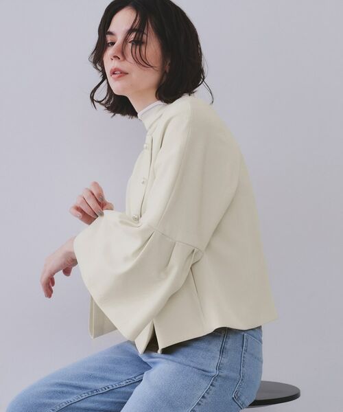 OPAQUE.CLIP / オペーク ドット クリップ ノーカラージャケット | 《通勤・セレモニー対応/セットアップ対応》パール調ボタンフレアスリーブジャケット【洗濯機洗い可】 | 詳細1