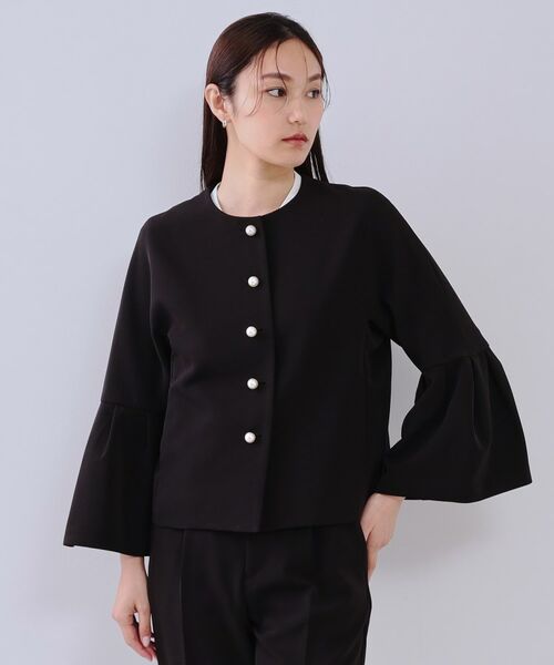 OPAQUE.CLIP / オペーク ドット クリップ ノーカラージャケット | 《通勤・セレモニー対応/セットアップ対応》パール調ボタンフレアスリーブジャケット【洗濯機洗い可】 | 詳細10