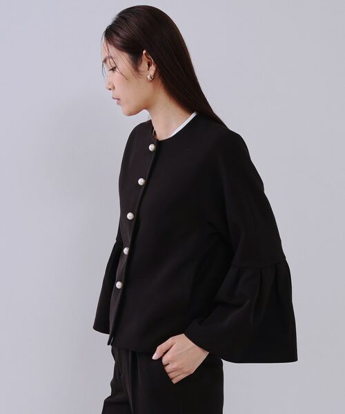 OPAQUE.CLIP / オペーク ドット クリップ ノーカラージャケット | 《通勤・セレモニー対応/セットアップ対応》パール調ボタンフレアスリーブジャケット【洗濯機洗い可】 | 詳細11