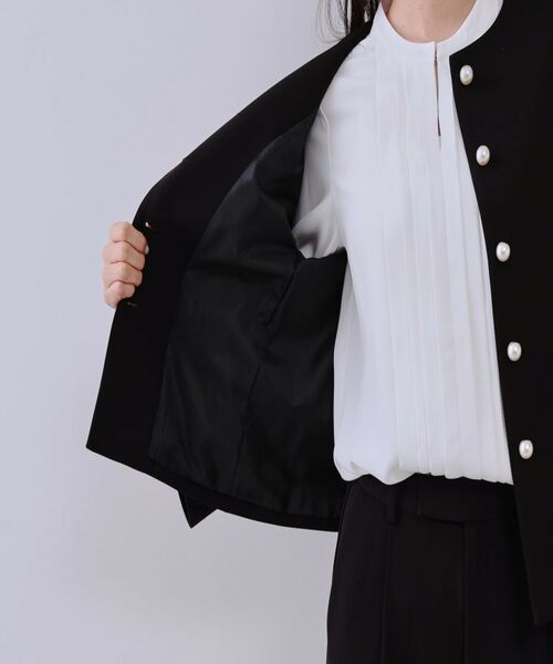 OPAQUE.CLIP / オペーク ドット クリップ ノーカラージャケット | 《通勤・セレモニー対応/セットアップ対応》パール調ボタンフレアスリーブジャケット【洗濯機洗い可】 | 詳細17