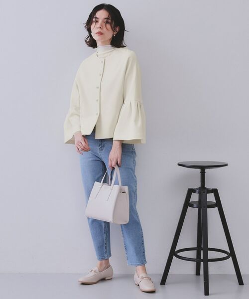 OPAQUE.CLIP / オペーク ドット クリップ ノーカラージャケット | 《通勤・セレモニー対応/セットアップ対応》パール調ボタンフレアスリーブジャケット【洗濯機洗い可】 | 詳細2