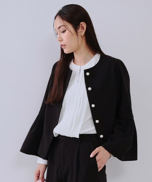 OPAQUE.CLIP / オペーク ドット クリップ ノーカラージャケット | 《通勤・セレモニー対応/セットアップ対応》パール調ボタンフレアスリーブジャケット【洗濯機洗い可】 | 詳細6