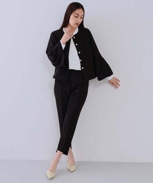 OPAQUE.CLIP / オペーク ドット クリップ ノーカラージャケット | 《通勤・セレモニー対応/セットアップ対応》パール調ボタンフレアスリーブジャケット【洗濯機洗い可】 | 詳細7