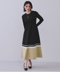 OPAQUE.CLIP / オペーク ドット クリップ ロング・マキシ丈ワンピース | 配色ラインフィット＆フレアニットワンピース【洗濯機洗い可/抗ピル】