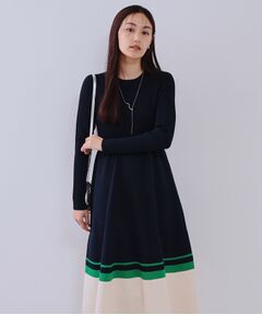 OPAQUE.CLIP / オペーク ドット クリップ ロング・マキシ丈ワンピース | 配色ラインフィット＆フレアニットワンピース【洗濯機洗い可/抗ピル】