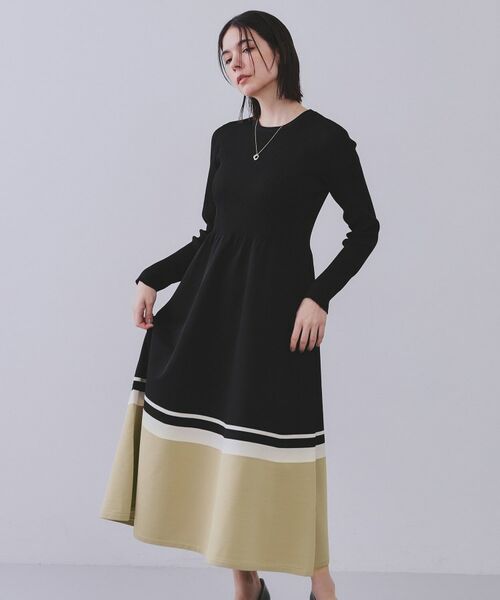 OPAQUE.CLIP / オペーク ドット クリップ ロング・マキシ丈ワンピース | 配色ラインフィット＆フレアニットワンピース【洗濯機洗い可/抗ピル】 | 詳細1