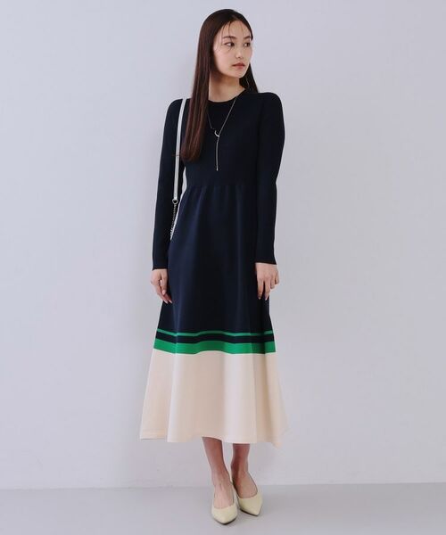 OPAQUE.CLIP / オペーク ドット クリップ ロング・マキシ丈ワンピース | 配色ラインフィット＆フレアニットワンピース【洗濯機洗い可/抗ピル】 | 詳細5