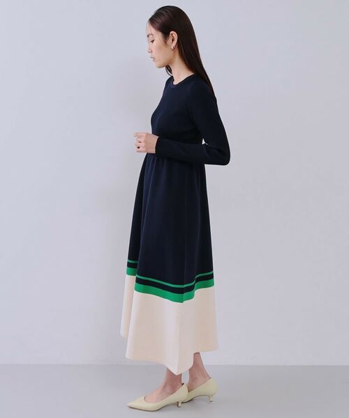 OPAQUE.CLIP / オペーク ドット クリップ ロング・マキシ丈ワンピース | 配色ラインフィット＆フレアニットワンピース【洗濯機洗い可/抗ピル】 | 詳細9