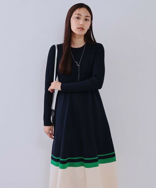 OPAQUE. CLIP/オペーク ドット クリップ 配色ラインフィット&フレアニットワンピース【洗濯機洗い可/抗ピル】 ネイビー(594) 36(S) OPAQUE. CLIP/オペーク ドット クリップ 配色ラインフィット&フレアニットワンピース【洗濯機洗い可/抗ピル】 ネイビー(594) 36(S)