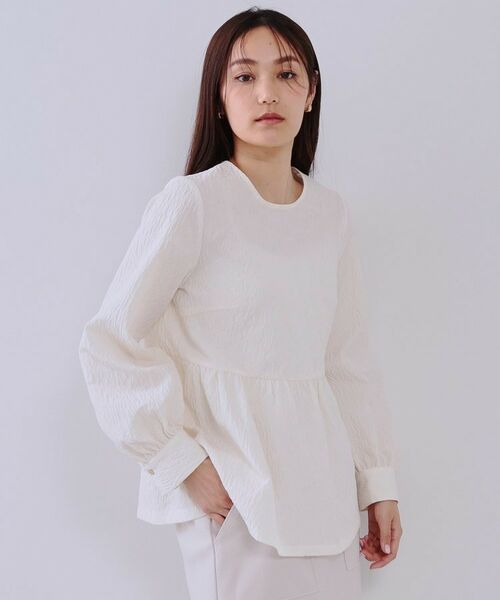 OPAQUE. CLIP/オペーク ドット クリップ 《通勤・セレモニー対応》ジャカードペプラムブラウス【洗濯機洗い可】 オフホワイト(003) 40(L)