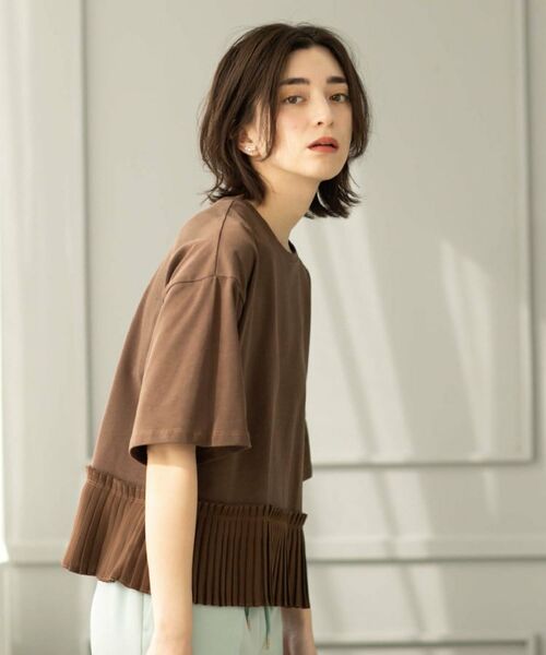 美品 GRACE CLASS 異素材ドッキング クルーネック プリーツ トップス OPAQUE.CLIP tシャツ プリーツデザインドッキングトップス「洗濯