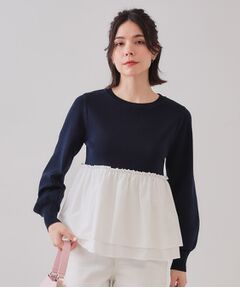 OPAQUE.CLIP / オペーク ドット クリップ カットソー | 配色ペプラムドッキングニット【洗濯機洗い可】