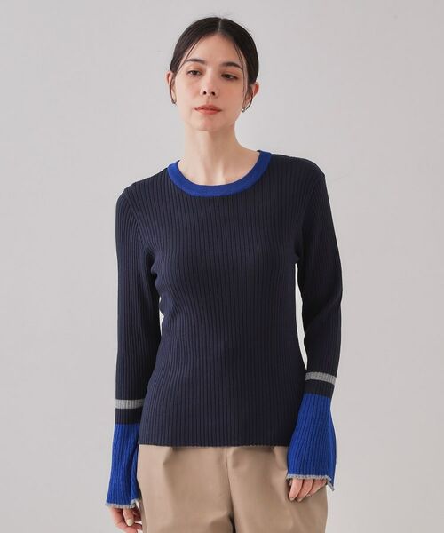 OPAQUE.CLIP / オペーク ドット クリップ ニット・セーター | 配色フレアスリーブワイドリブニット【洗濯機洗い可】 | 詳細13