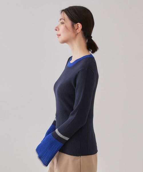 OPAQUE.CLIP / オペーク ドット クリップ ニット・セーター | 配色フレアスリーブワイドリブニット【洗濯機洗い可】 | 詳細14