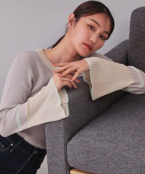 OPAQUE.CLIP / オペーク ドット クリップ ニット・セーター | 配色フレアスリーブワイドリブニット【洗濯機洗い可】 | 詳細2
