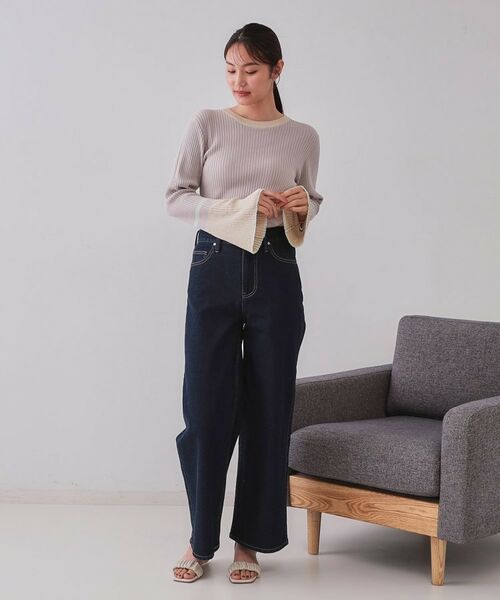 OPAQUE.CLIP / オペーク ドット クリップ ニット・セーター | 配色フレアスリーブワイドリブニット【洗濯機洗い可】 | 詳細3