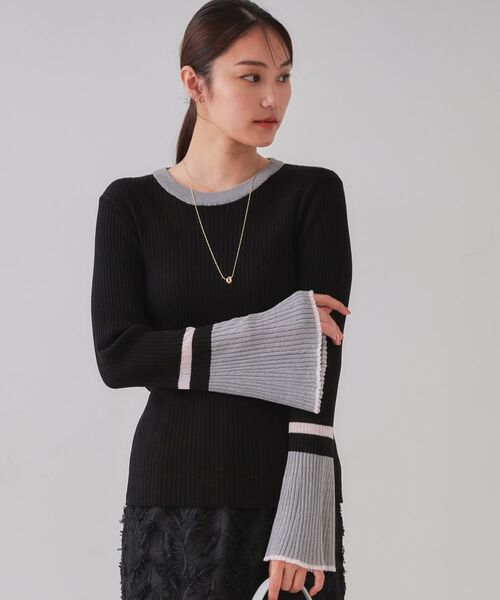 OPAQUE.CLIP / オペーク ドット クリップ ニット・セーター | 配色フレアスリーブワイドリブニット【洗濯機洗い可】 | 詳細7