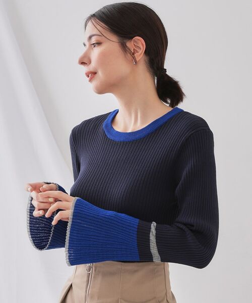 OPAQUE.CLIP / オペーク ドット クリップ ニット・セーター | 配色フレアスリーブワイドリブニット【洗濯機洗い可】 | 詳細9