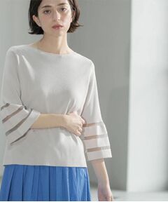 OPAQUE.CLIP / オペーク ドット クリップ ニット・セーター | 《6色展開》シアーボーダーフレアスリーブニット【洗濯機洗い可】