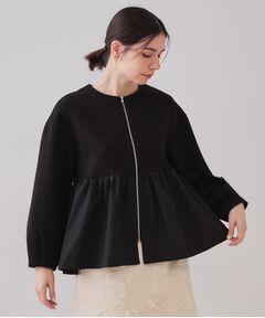 ペプラムドッキングZIPカーディガン【洗濯機洗い可】