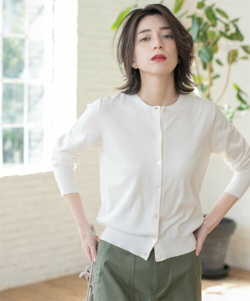 OPAQUE.CLIP / オペーク ドット クリップ カーディガン・ボレロ | クルーネックニットカーディガン/オーガニックコットン混【UV/洗濯機洗い可】 | 詳細4