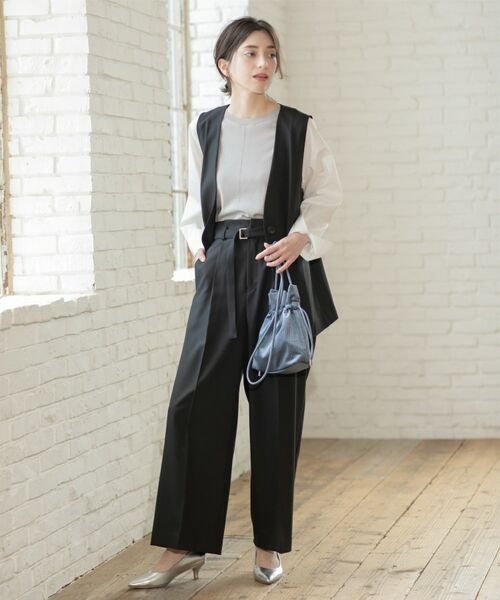 OPAQUE.CLIP / オペーク ドット クリップ パンツ | ベルト付きタックワイドパンツ/セットアップ対応【洗濯機洗い可】 | 詳細1