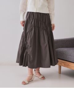 OPAQUE.CLIP / オペーク ドット クリップ ロング・マキシ丈スカート | シャーリングアシメフレアスカート【洗濯機洗い可】