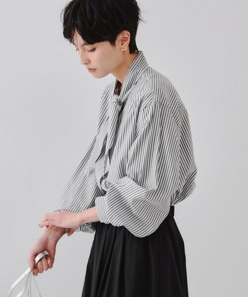 OPAQUE.CLIP / オペーク ドット クリップ シャツ・ブラウス | ストライプボウタイシャツ【洗濯機洗い可】 | 詳細1